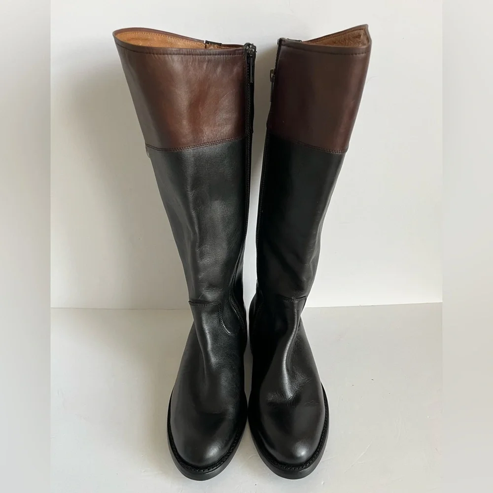 Frye Jayden D Ring Riding Boot Wide Calf BMX EXT Black Brown *flaw* Size 8.5B - Picture 4 of 11